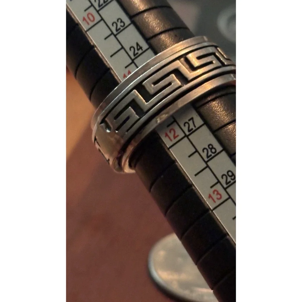 Vintage 925 Sterling Silver Greek Key Fidget Spinner Band Ring US Size 12, 10.8g
